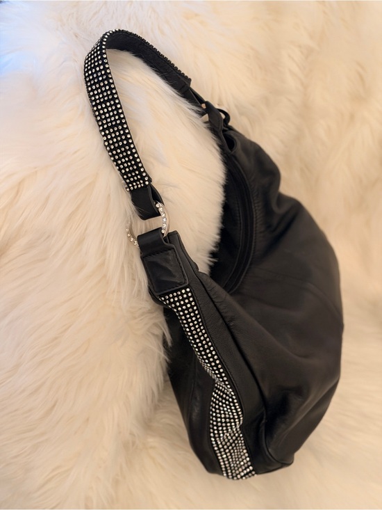 Black Leather Shoulder Bag with Swarovski Crystal-Trim Strap main image 1